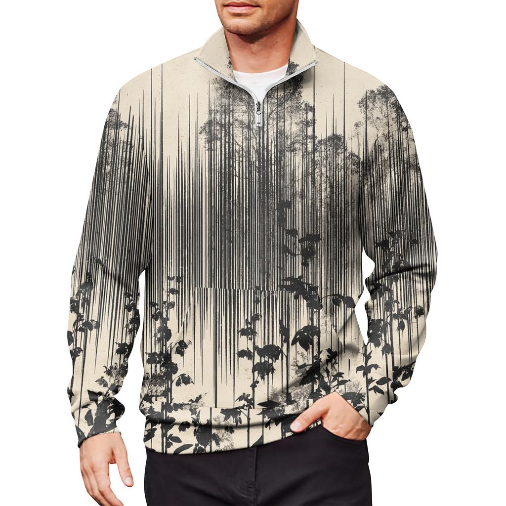 Мужской свободный повседневный свитшот на молнии 1/4, модный топ с длинным рукавом и принтом, с карманами