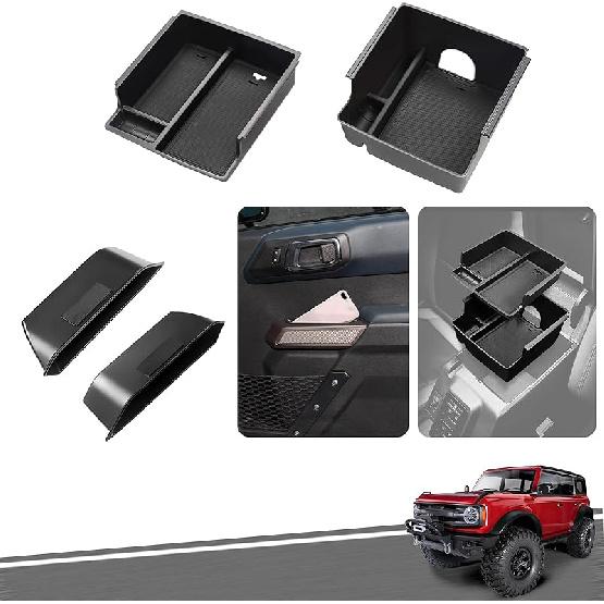 WDG Контейнер-органайзер для ручки двери Для Ford Bronco 2024 2025 Аксессуары для интерьера автомобиля, ABS Передняя и задняя боковая ручка двери Карман для телефона