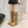 New Style Popular Women's Luxury Knight Boots Fall Winter Women's Brown Tassel Mid-Leg Women's Boots Zapatos Mujer