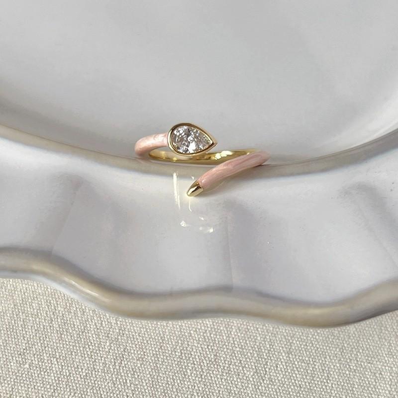 Elegant French Iris Violet Enamel Drop Oil Zircon Ring For Women Fashion Accessory