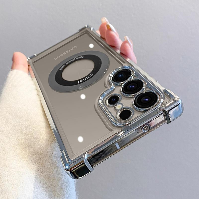 Роскошный магнитный чехол для беспроводной зарядки Samsung S25 S24 Ultra S23 FE S22 Plus, прозрачный противоударный защитный чехол для камеры