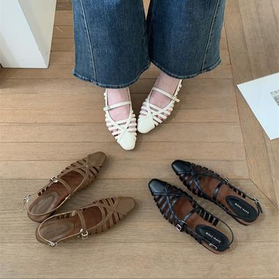 Босоножки женские летние 2025 года в ретро-стиле с плетеным верхом, с острым носком, Мэри Джейн, на низком каблуке, с узором «елочка», пустые туфли-лодочки