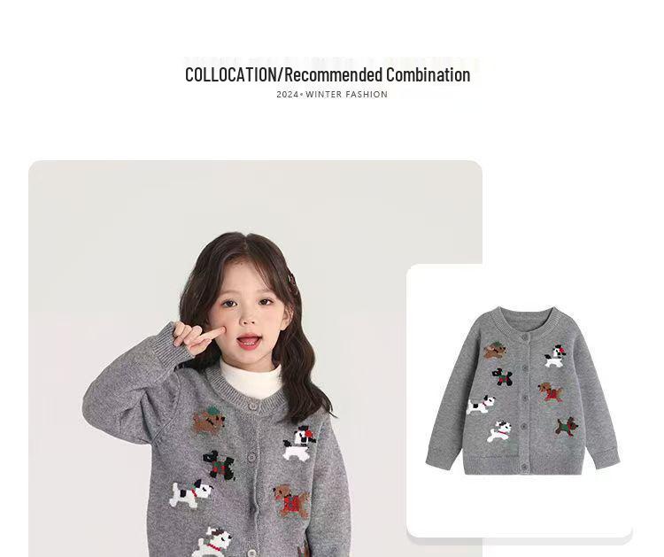 Праздничный красный мультяшный кардиган для девочек - Осеннее вязаное пальто-свитер.