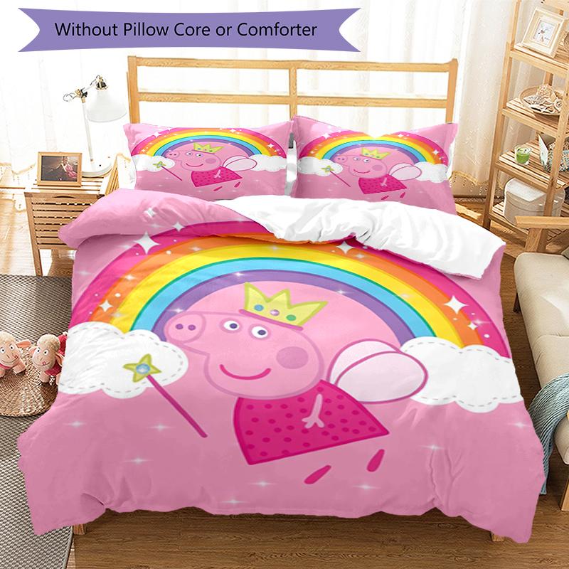 3pcs Peppa Pig2 pattern bedding set duvet cover set includes duvet cover &pillowcases, perfect all season bedroom decoration & gift