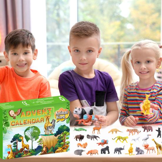Фигурки животных Адвент-календарь 2024 Миниатюрные львы, панды, обезьяны, модели животных 24-дневный обратный отсчет Подарочная коробка для детей
