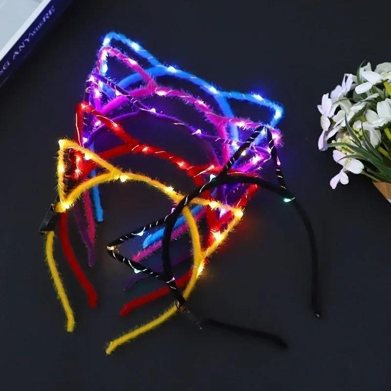 1 Pcs Headwear Hair Band Girls Accessories Cat Ear Headband Party Headdress Flashing with LED Light
