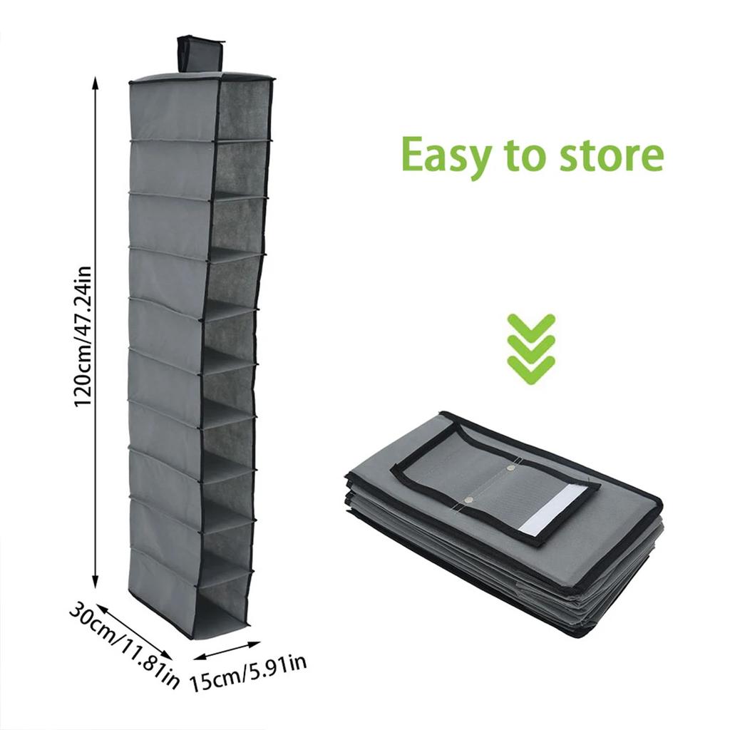 10-Shelf Hanging Shoe Organizer Non-Woven Fabric Hanging Shoe Shelves Multipurpose Foldable Shoes Container Rack Space-Saving