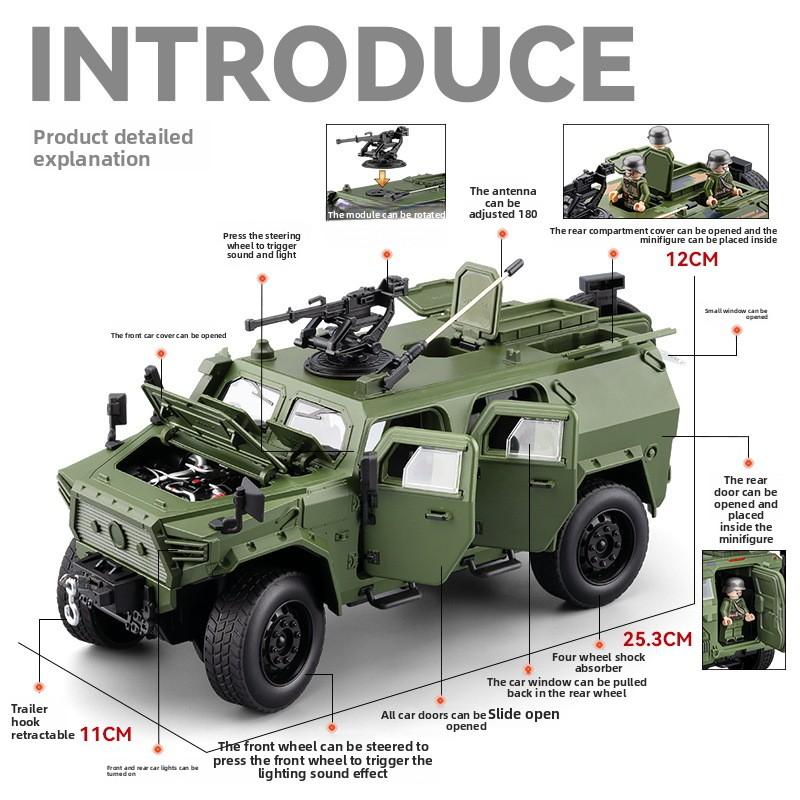 1:20 Dongfeng MS Off-road Armored Vehicle Model Sound Light Pull Back Simulation Alloy Military Model Car Diecast Toy Boy Gift