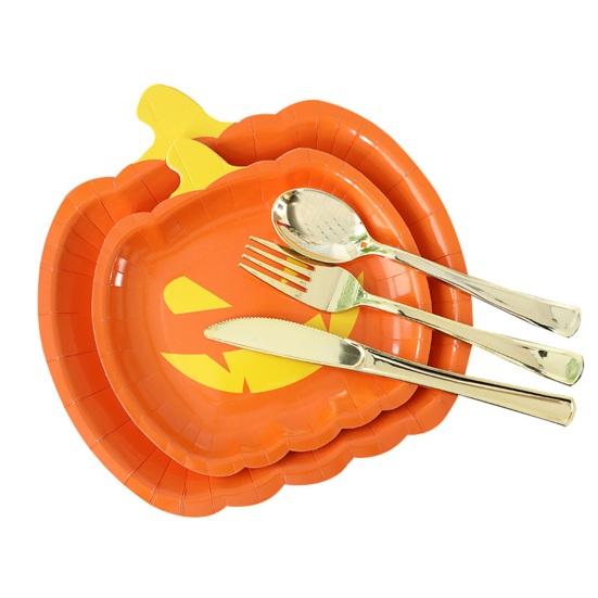 10Pcs Halloween Pumpkin Paper Plates Festive Tableware Halloween Thanksgiving Oil Resistant Dinner Plates for Harvest Parties