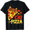 Cute Cheese Pizza Cat Funny Tee T-Shirt for Men Women Teens Pizza Loves Cotton Short Sleeve Easy To Wear and Match