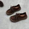 Johnature Retro Genuine Leather Lace Up Women's Shoes Casual Round Toe Cowhide Flats