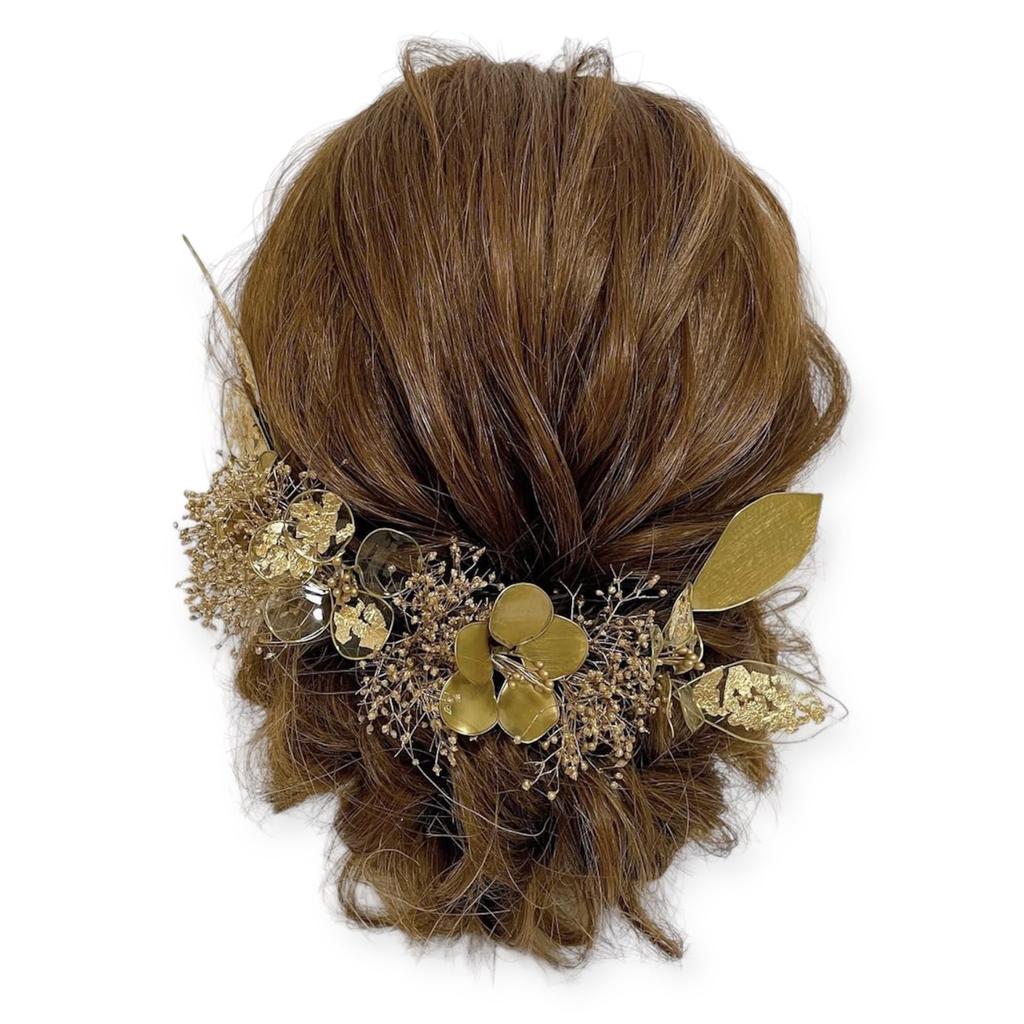American Flower Hair Head Gold Gold Ornament, Dress, Flowers, Baby's Breath, Leaf, Kimono, Hakama, Coming-of-Age Ceremony, Graduation, Wedding,