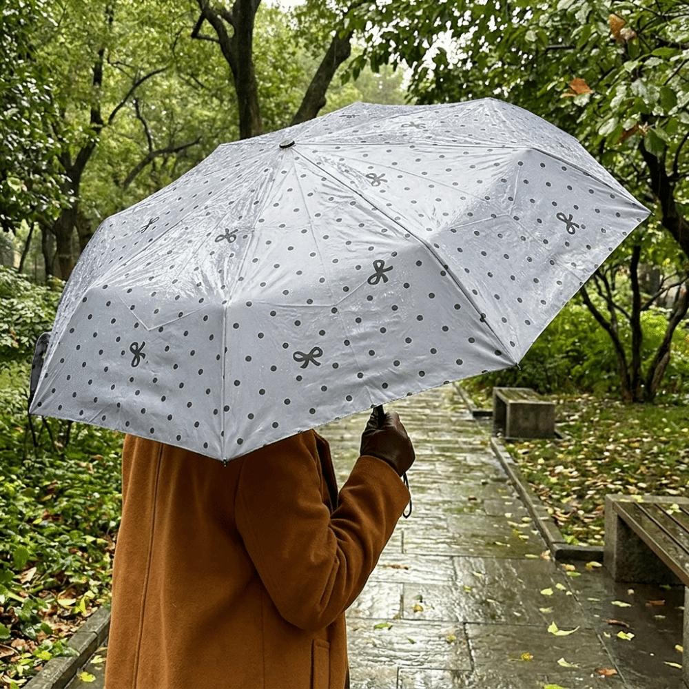 Polka Dot Bow Folding Umbrella Sun Protection Hand Operated Parasol Dual-purpose Sunshade Travel