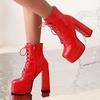 Spring Boot Ladies Sexy Punk High Heels Platform Ankle Boots For Women Leather Lace Up Red White Fetish Shoes Female Large Size