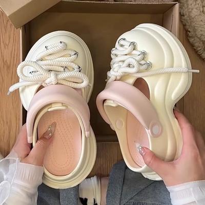 Модные женские сандалии на платформе DIY на шнуровке Модные клоги Толстая подошва Летняя садовая обувь Женские домашние уличные тапочки Пляжные танкетки Слайды