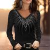 Весенне-осенний топ с V-образным вырезом и 3D-принтом, модная повседневная минималистичная женская футболка с длинным рукавом
