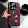 Red Cherry Print Matte Soft Case For iPhone 16 Pro Max 15 14 Pro 13 12 11 Shockproof TPU Leather Texture Slim Phone Cover