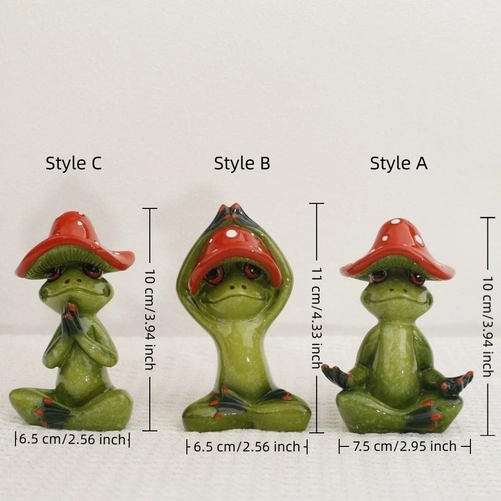 Handmade Yoga Frog Figurine Cartoon Mushroom Frog Statue Aesthetic Meditation Statue Garden Decor