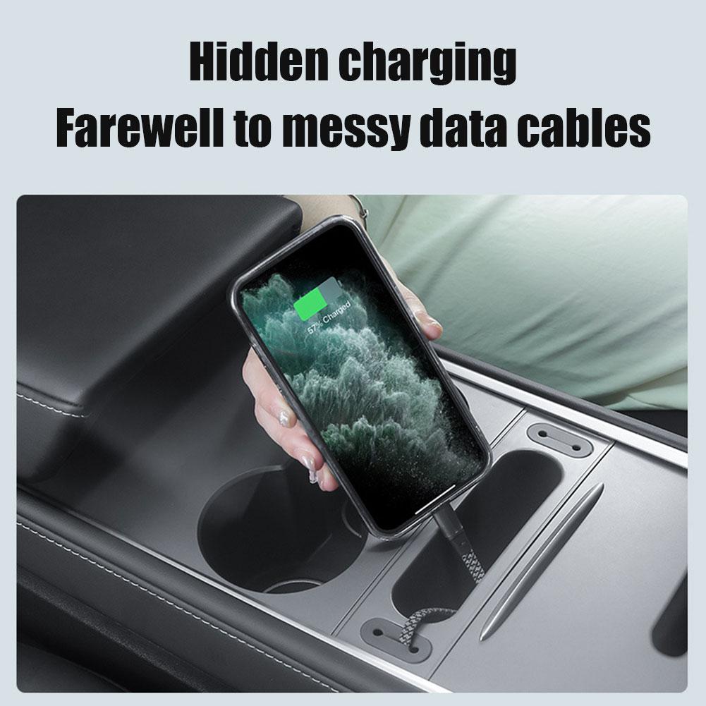 Для Tesla Y Phone Зарядный кабель Управление зажимами Центральная консоль Органайзер Центральная панель управления Внутренняя центральная панель управления Проволочная коробка