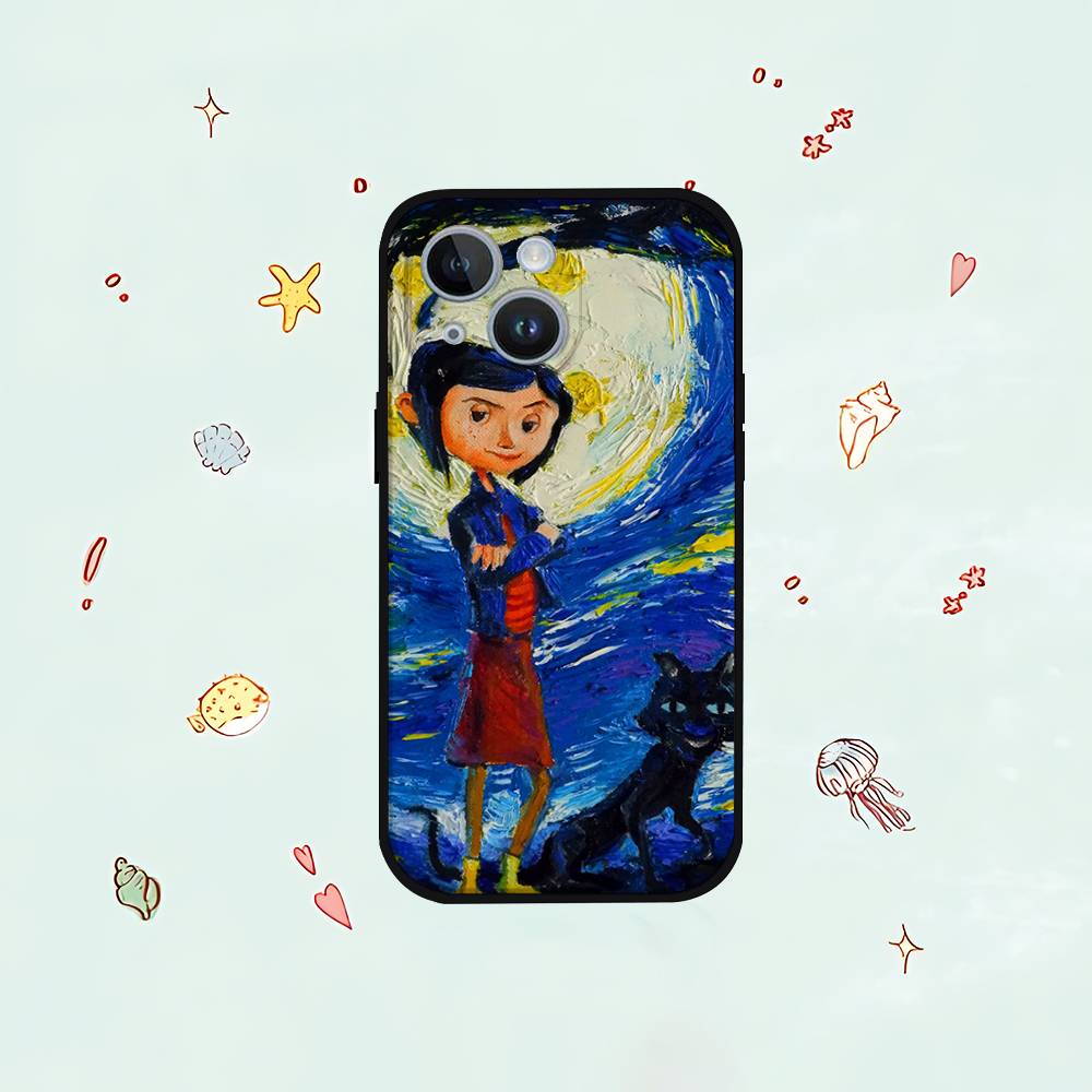 Аниме C-Коралина Чехол для телефона для IPhone 1716 15 14 13 Pro Max 11 12 Mini X Xs XR Черный Силиконовый Чехол