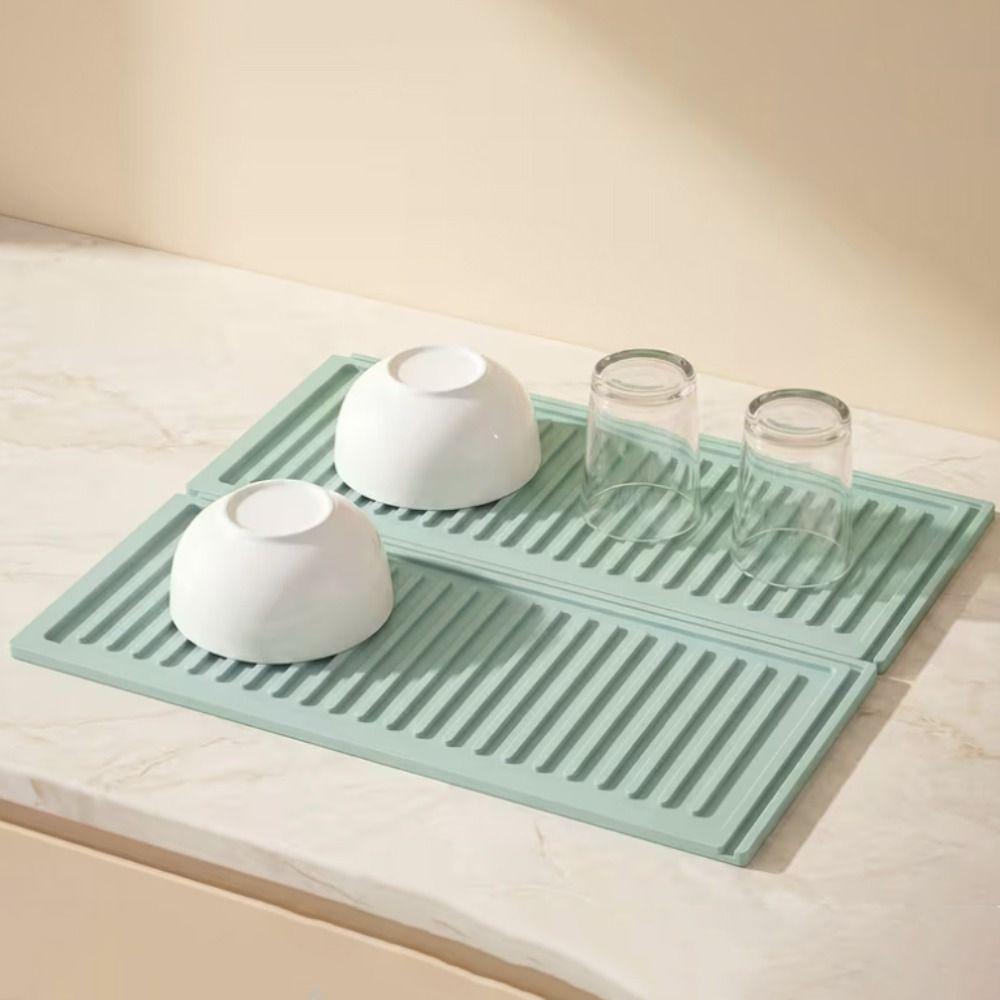2 Piece Silicone Counter Top Drying Mat Non-Slip Insulated Mat Dish Draining Mat Pot