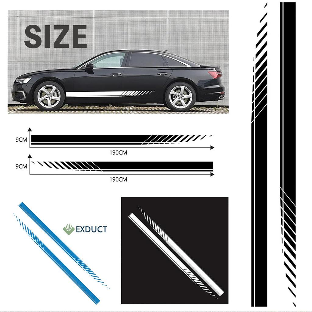 EXDUCT Sticker Decal Stripe Side Sticker Sporty Car Side Universal Custom 190cm Blue