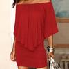 Women Off Shoulder Loose Dress Summer Short Sleeve Tassel Package Hip Short Skirt