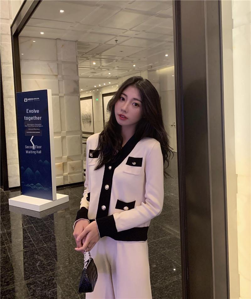 Женский вязаный кардиган и брюки палаццо в стиле Хепберн, весна/осень 2024