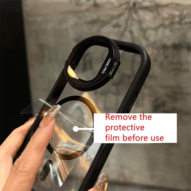 Luxury Magsafe Transparent Phone Case For iPhone 15 12 13 14 11 16 Pro Max Plus Magnetic Kickstand Stand Shockproof Back Cover