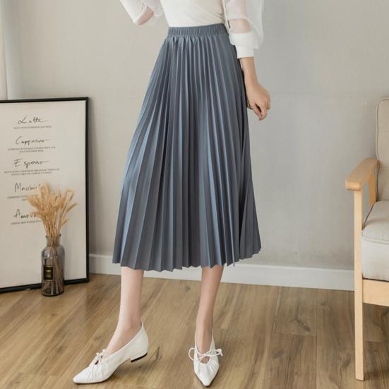 Женская плиссированная юбка, эластичная, высокая талия, однотонная юбка миди, мягкая, дышащая ткань, универсальный стиль, повседневная юбка