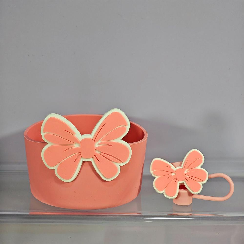 Cute Bow Silicone Boot Bottom Sleeve Cover for Stanley 30/40 OZ Tumbler Cup Protection Case Straw Covers Cap For Stanley Cup