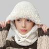 Вязаный головной убор однотонный 3-в-1 женская вязаная шапка шарф защита лица ветрозащитный для катания на лыжах походов на флисовой подкладке зимняя повязка на голову