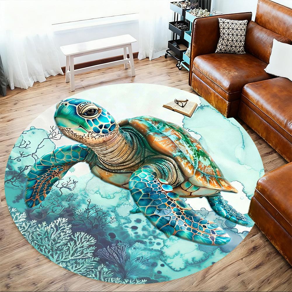 1PC turtle sea Office Round Area Rug, Under Office Chairs Bedroom Living Room Home Decor, Carpet for Office -1110028