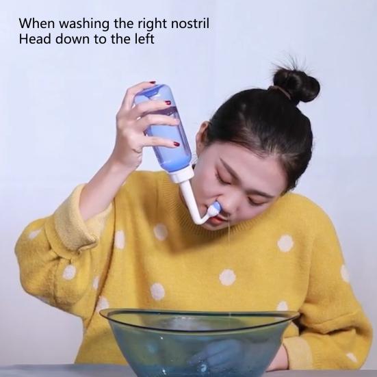 1 шт. 500 мл назальный ирригатор пылезащитная крышка точная шкала угол 60 градусов кнопочный переключатель двойное сопло бутылка для промывания носа инструмент для йоги и спортзала