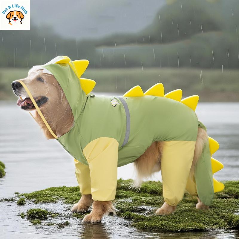 Dinosaur Design Dog Raincoat 4-legs Waterproof Pet Clothes Summer Tail Shape Rain Coat For Large Dogs Golden Retriever