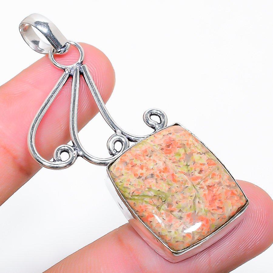 Unakite Gemstone 925 Silver Jewelry Pendant 2.17"