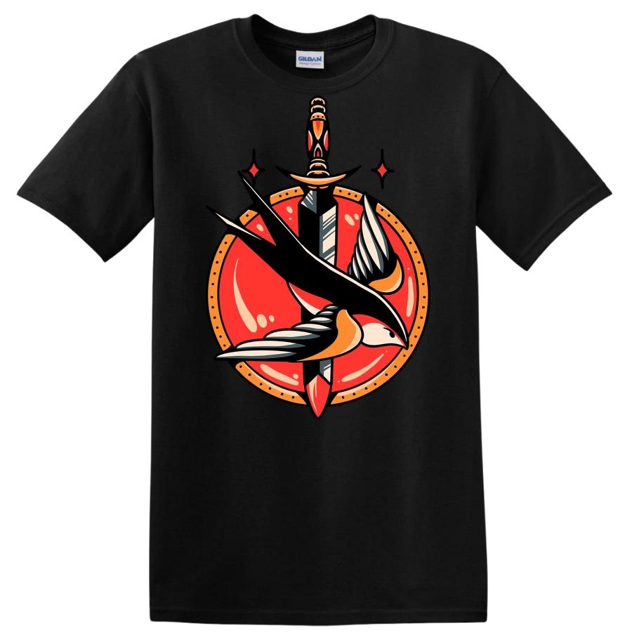 Sword and Bird Graphic T Shirt Vintage Tattoo Design Tee for Men and Women