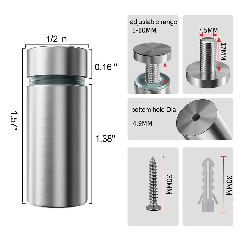 Винты для крепления знаков 1/2 x 1 дюйм из нержавеющей стали, настенные крепления, рекламные винты, крепеж для акриловых знаков