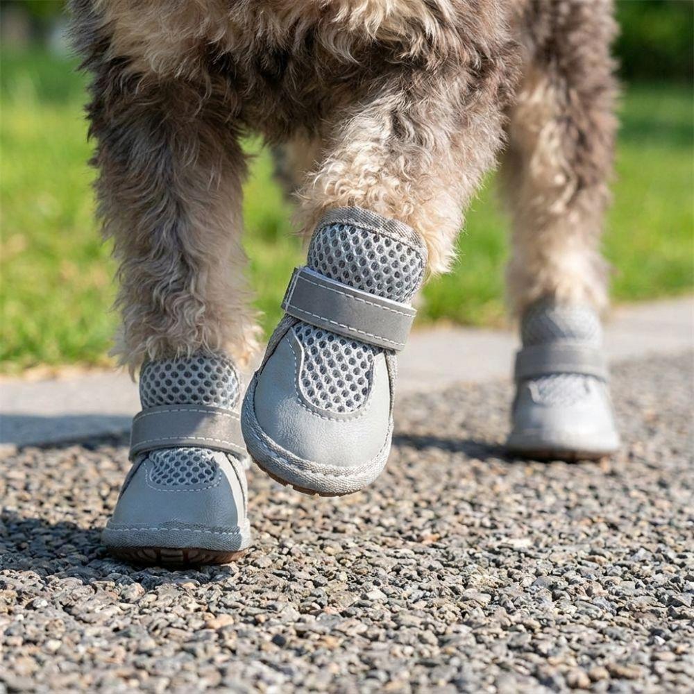 4Pcs Breathable Dog Mesh Shoes Wear Resistant Dog Paw Protectors Puppy Foot Covers All-season Use