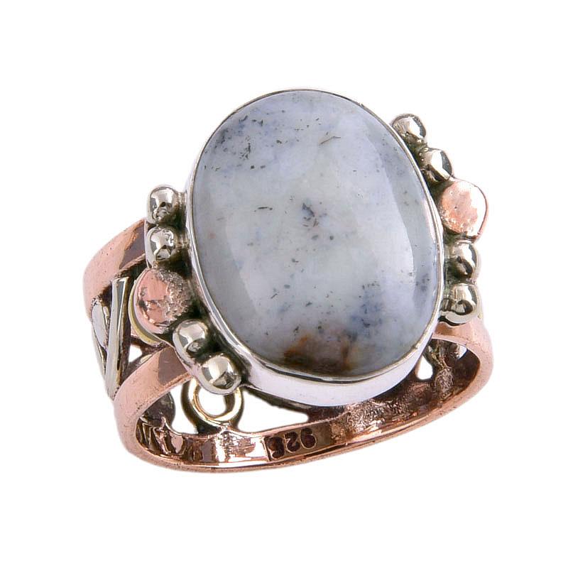 Натуральный драгоценный камень дендрит опал, двухцветное кольцо из стерлингового серебра 925 пробы, размер 5,5 P0r25