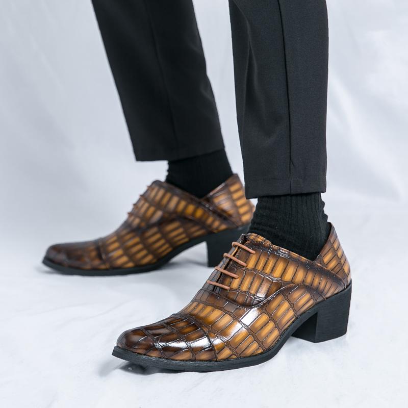 Роскошные коричневые мужские туфли на высоком каблуке, остроносые кожаные туфли для мужчин, увеличивающие рост, свадебные формальные туфли, мужские оксфорды
