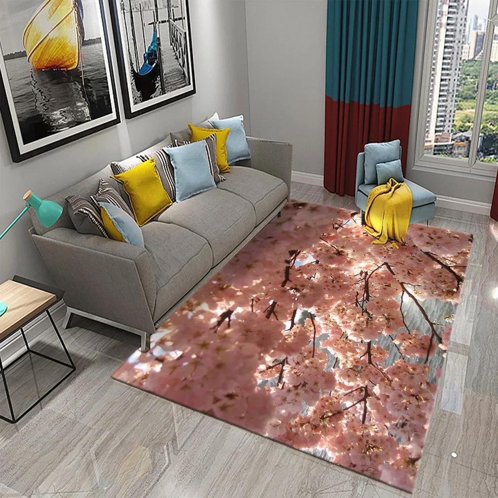 3D Ковер с узором розовой сакуры для гостиной, спальни, кухонной зоны, ковер, домашний декор, коврик для пола в гостиную, противоскользящий ковер