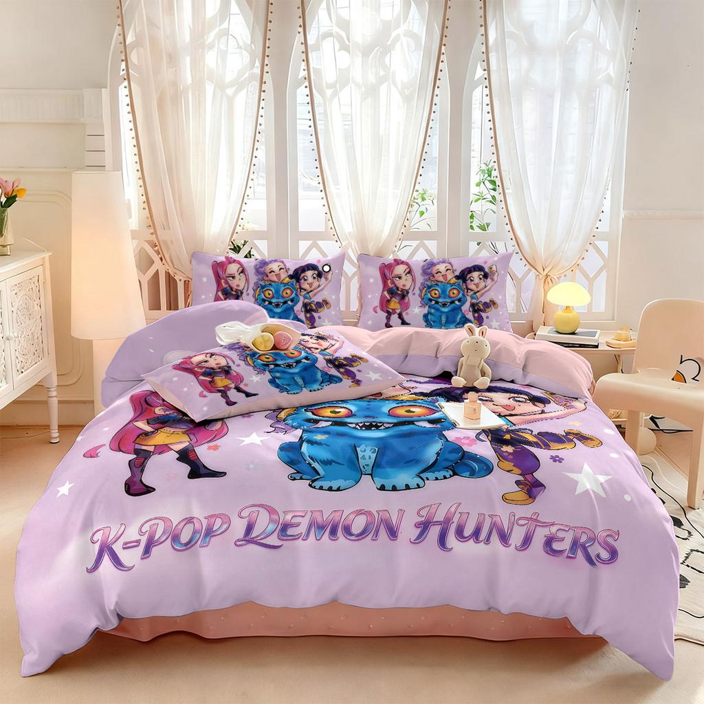 3pcs K-Pop Demon Hunters Printed Chipless Bedding Set Soft and Comfortable Dormitory Bedroom Multiple Sizes Machine Washable