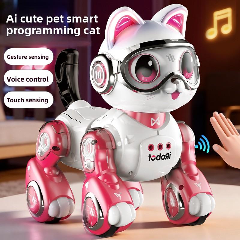 Умный Бионический Робот-кошка 2026 Детская Игрушка Девочки 3-6 Лет Голосовое Управление Сенсорное Взаимодействие ИИ Обучение Подарок на День Рождения Пластик