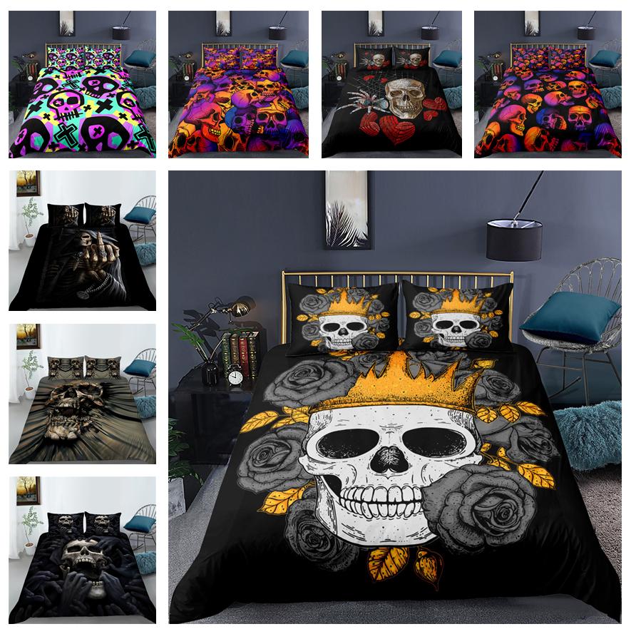 Комплект постельного белья с 3D черепом и рисунком ужасов, пододеяльник и наволочка, 2/3 предмета, AU/DE/US, полноразмерное украшение для дома на Хэллоуин