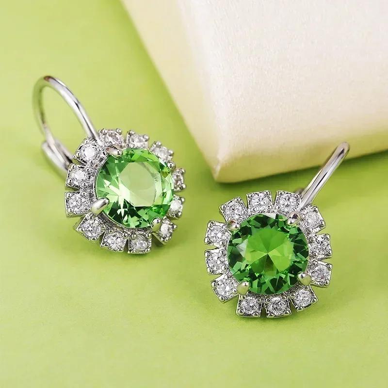 Fashionable Banquet Elegant Emerald Cubic Zirconia Earrings, High-end Inlaid Wedding Style Swaying Zircon Accessories