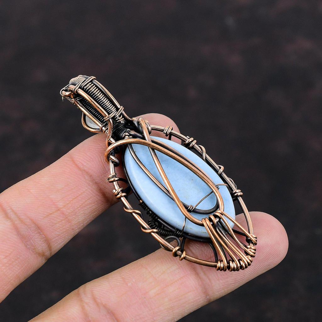 Подвеска с голубым опалом от сглаза Owyhee, подвеска из медной проволоки с драгоценным камнем, ручная работа, подарок на помолвку, подвеска из радужного лунного камня