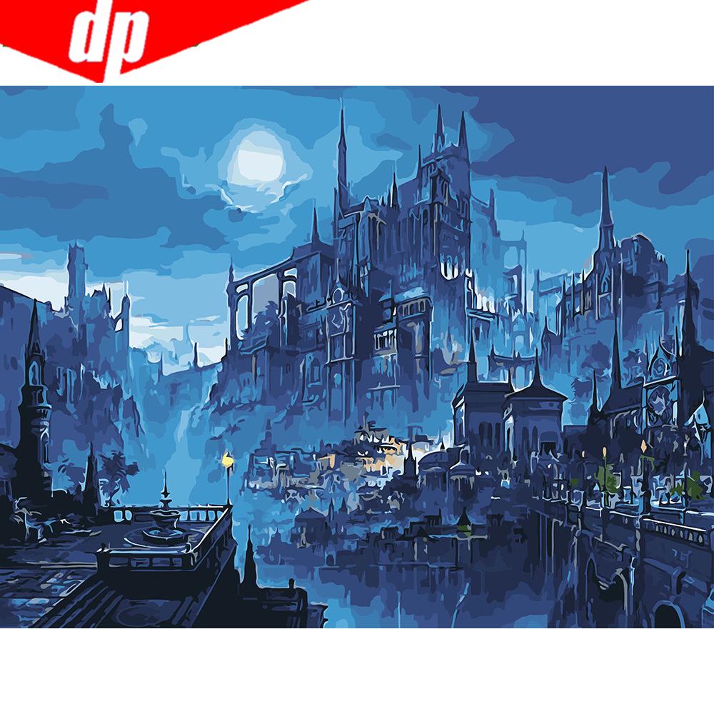 Night Scenery Paint Canvas Hand Painted Wall Art City Landscape Oil Pictures By Numbers Gift