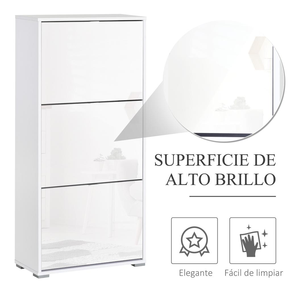 Shoe Cabinet, 3 Drawers, for 18 Pairs, 60x26x124cm, White