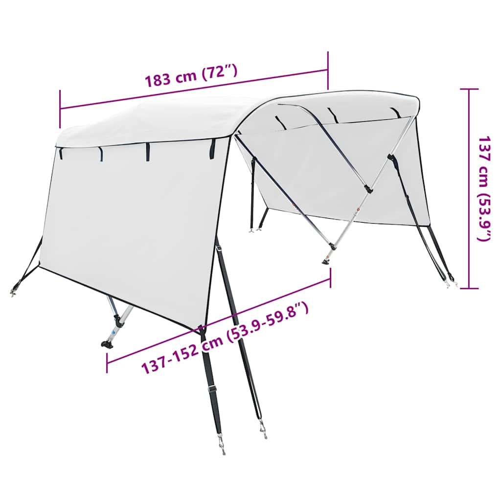 3 Bow Bimini Top with Side Panels 183 x (137 152) x 137 cm